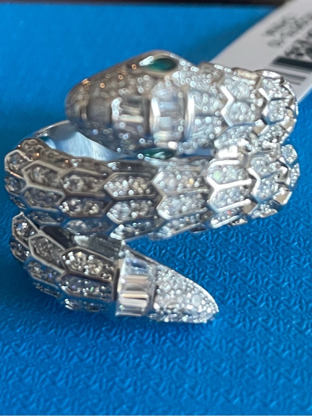 Crystal Pave Snake Wrap Ring in Silver Tone Size 10